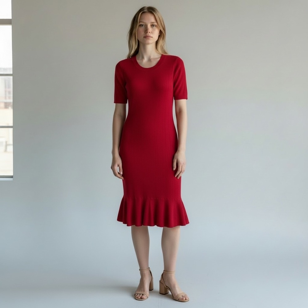 J.‎ Crew Ribbed Knit Mini Flare Dress Size S Pink Fitted Silhouette